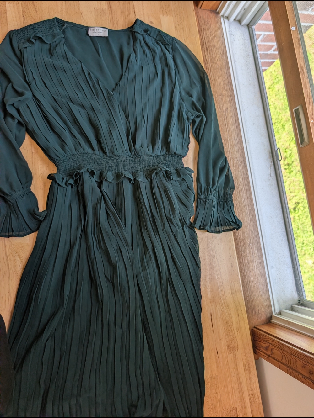 Elegant, Green, Pleated, Maxi-dress, Large, Dress Forum, Sheer Sleeves, Coctail